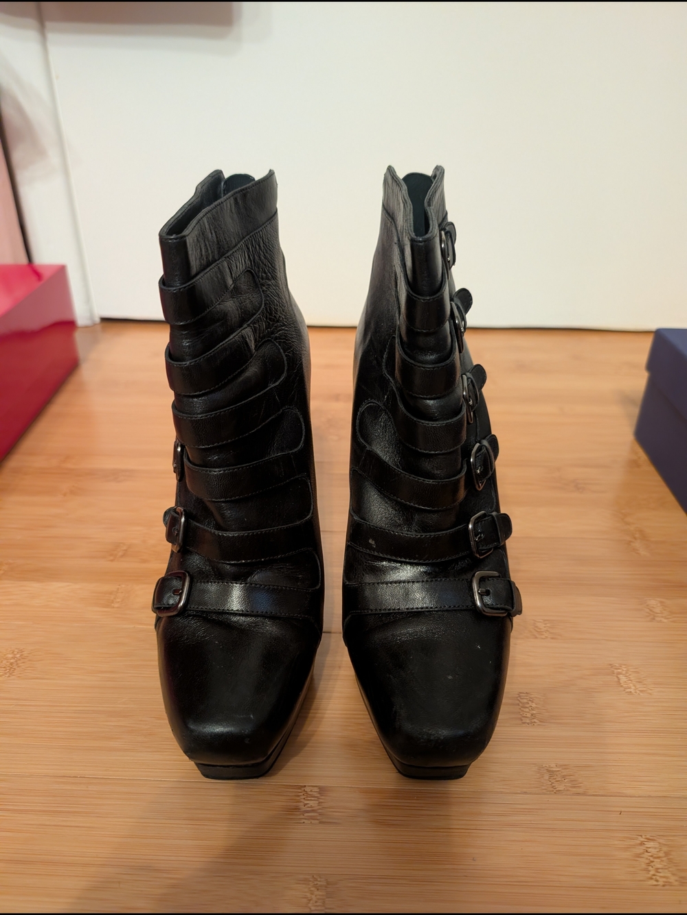 Stuart Weitzman Black Buckled Leather High-Heel Ankle Bootie - Picture 6 of 10